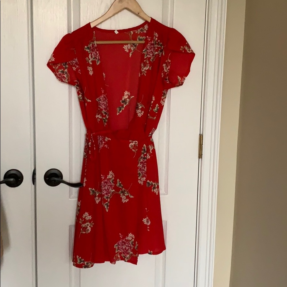 Floral Red Wrap Dress